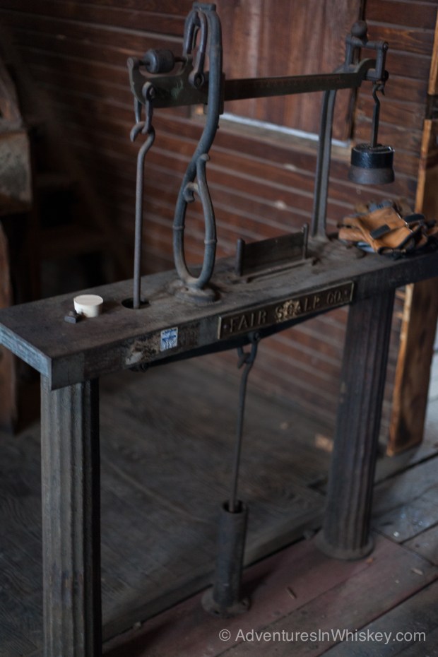 The scale used to weigh freshly filled barrels prior to aging.