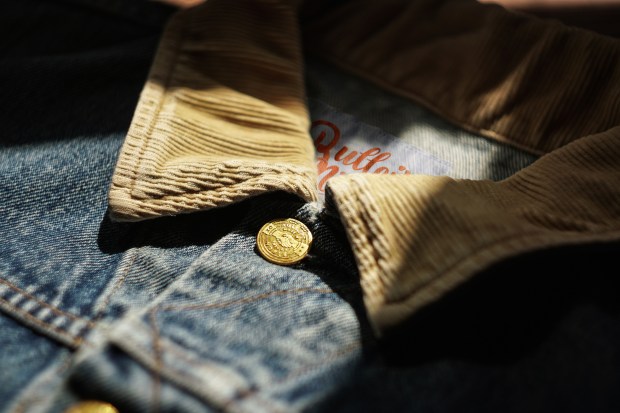 A close view of the new denim jacket from Noble Denim and Bulleit bourbon. Photo courtesy of Noble Denim.